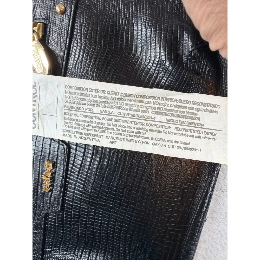 Prune Black Lizard Embossed Leather Wristlet Clutch Bag Gold Hardware Argentina